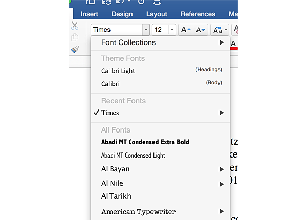word how to change default font